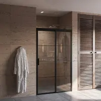 Boss & Wessing Douchedeur bws black edition frame softclose rechts 100x200 cm helder glas zwart