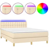 vidaXL Boxspring met matras en LED stof crèmekleurig 140x200 cm