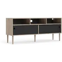 Ebuy24 Penny TV-meubel 2 schuifdeuren en 3 vakken Hickory decor en mat zwart.