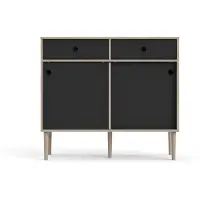 Ebuy24 Penny dressoir 2 schuifdeuren en 2 laden Hickory decor en mat zwart.
