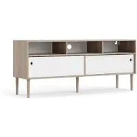Ebuy24 Penny TV-meubel 2 schuifdeuren en 3 vakken Hickory decor en mat wit.