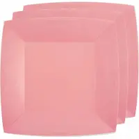 SANTEX 20x Stuks feest diner bordjes papier/karton vierkant - roze - 23cm - Feestbordjes