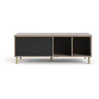 Ebuy24 Penny salontafel met uittrekbaar bovenpaneel en 2 vakken Hickory decor en mat zwart.