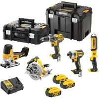 DeWalt Boormachine + slagboor, 18V 5-delige set met 3x 5Ah (Oplaadbare batterij)