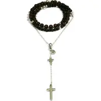 Heaven Eleven - heren ketting - ballchain stainless staal - Onyx natuurstenen - zilverkleurig kruis - 74cm