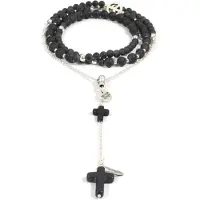 Heaven Eleven - dames ketting - matte Onyx kralenketting 8mm - Rozenkrans - Zwart kruisje - 100cm