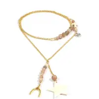 Heaven Eleven dames Ketting goudkleurig plating - zonnesteen kralen - wit hertegewei ster
