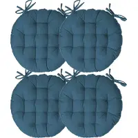 Atmosphera Stoelkussen rond - 4x - jeans blauw - katoen - 38 x 6.5 cm - wicker zitkussen - tuinstoelkussens