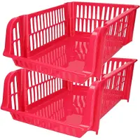 Forte Plastics Plasticforte Stapelbare opbergmand - 2x - Roze - 16L - kunststof - 38 x 28 x 15 cm - Opbergmanden