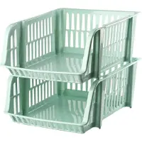 Forte Plastics Plasticforte Stapelbare opbergmand - 2x - Mintgroen - 16L - kunststof - 38 x 28 x 15 cm - Opbergmanden