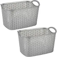 Forte Plastics Plasticforte opbergmand/kastmandje - 2x - 19 liter - zilver - kunststof - 29 x 39 x 25 cm - Opbergbox