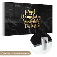 MuchoWow Glasschilderij 120x60 cm - Schilderij acrylglas - Quote - Leven - Goud - Marmer - Foto op glas - Schilderijen