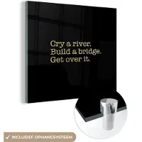 MuchoWow Glasschilderij 90x90 cm - Schilderij acrylglas - Quotes - Brug - Goud - Foto op glas - Schilderijen