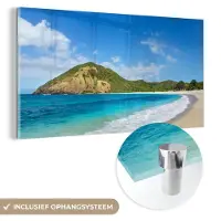 MuchoWow Glasschilderij 40x20 cm - Schilderij acrylglas - Zee - Tropisch - Strand - Planten - Foto op glas - Schilderijen