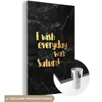 MuchoWow Glasschilderij 80x120 cm - Schilderij acrylglas - Quote - Weekend - Goud - Marmer - Foto op glas - Schilderijen