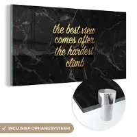 MuchoWow Glasschilderij 40x20 cm - Schilderij acrylglas - Quotes - Spreuken - Goud - Marmer - Foto op glas - Schilderijen