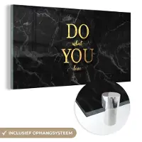 MuchoWow Glasschilderij 40x20 cm - Schilderij acrylglas - Quotes - Motivatie - Goud - Marmer - Foto op glas - Schilderijen