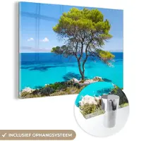 MuchoWow Glasschilderij 30x20 cm - Schilderij acrylglas - Boom - Zee - Tropisch - Zomer - Foto op glas - Schilderijen