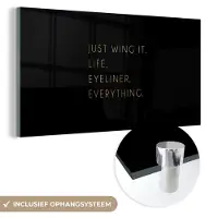MuchoWow Glasschilderij 160x80 cm - Schilderij acrylglas - Quotes - Life - Goud - Zwart - Foto op glas - Schilderijen
