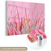 MuchoWow Glasschilderij 150x100 cm - Schilderij acrylglas - Zomer - Planten - Pastel - Foto op glas - Schilderijen