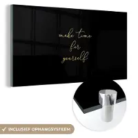 MuchoWow Glasschilderij 40x20 cm - Schilderij acrylglas - Quotes - Selfcare - Goud - Zwart - Foto op glas - Schilderijen
