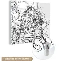 MuchoWow Glasschilderij 50x50 cm - Schilderij acrylglas - Kaart - Kuala Lumpur - Stadskaart - Plattegrond - Zwart Wit - Foto op glas - Schilderijen