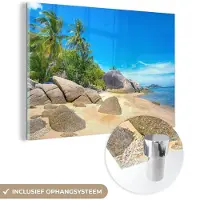 MuchoWow Glasschilderij 180x120 cm - Schilderij acrylglas - Strand - Tropisch - Zee - Planten - Foto op glas - Schilderijen