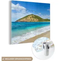 MuchoWow Glasschilderij 20x20 cm - Schilderij acrylglas - Zee - Tropisch - Strand - Planten - Foto op glas - Schilderijen