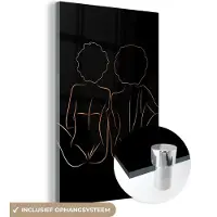 MuchoWow Glasschilderij 40x60 cm - Schilderij acrylglas - Vrouwen - Line art - Black and gold - Foto op glas - Schilderijen