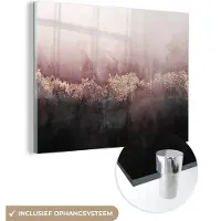 MuchoWow Glasschilderij 120x90 cm - Schilderij acrylglas - Glitter - Goud - Abstract - Foto op glas - Schilderijen