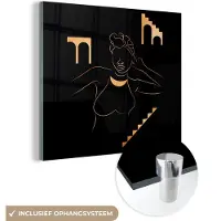 MuchoWow Glasschilderij 20x20 cm - Schilderij acrylglas - Vrouw - Goud - Line art - Foto op glas - Schilderijen