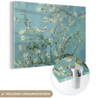 MuchoWow Glasschilderij 60x40 cm - Schilderij acrylglas - Van Gogh - Amandelbloesem - Oude meesters - Kunst - Vintage - Foto op glas - Schilderijen