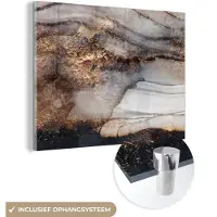 MuchoWow Glasschilderij 120x90 cm - Schilderij acrylglas - Storm - Goud - Abstract - Foto op glas - Schilderijen