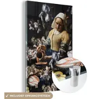 MuchoWow Glasschilderij 40x60 cm - Schilderij acrylglas - Melkmeisje - Johannes Vermeer - Bloemen - Blauw - Foto op glas - Schilderijen