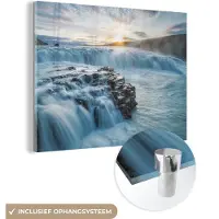 MuchoWow - Glasschilderij - Acrylplaat - Rots - Berg - Zon - Schilderij glas - 80x60 cm - Acrylglas - Wanddecoratie - Schilderij natuur