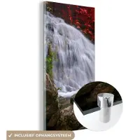 MuchoWow Glasschilderij 60x120 cm - Schilderij acrylglas - Waterval - Rotsen - Water - Herfst - Foto op glas - Schilderijen
