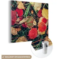 MuchoWow Glasschilderij 20x20 cm - Schilderij acrylglas - Bladeren - November - Herfst - Natuur - Foto op glas - Schilderijen