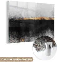 MuchoWow Glasschilderij 120x80 cm - Schilderij acrylglas - Goud - Abstract - Luxe - Foto op glas - Schilderijen