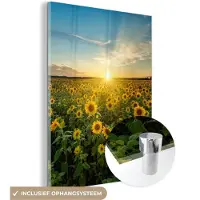 MuchoWow Glasschilderij - Wanddecoratie - Bloemen - Zonnebloem - Geel - Lucht - Schilderij op glas - Foto op glas - Schilderij bloemen - Acrylglas - 60x80 cm - Wanddecoratie