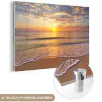 MuchoWow Glasschilderij 180x120 cm - Schilderij acrylglas - Strand - Kleuren - Zon - Foto op glas - Muurdecoratie woonkamer - Wanddecoratie slaapkamer - Schilderijen