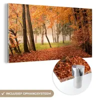 MuchoWow Glasschilderij 40x20 cm - Schilderij acrylglas - Bladeren - Herfst - Bos - Foto op glas - Schilderijen