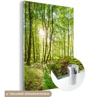 MuchoWow Glasschilderij - Acrylglas - Bladeren - Groen - Bossen - Foto op glas - Muurdecoratie - 60x80 cm - Schilderij glas - Glasschilderij binnen - Slaapkamer