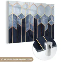 MuchoWow Glasschilderij 180x120 cm - Schilderij acrylglas - Hexagon - Gold - Luxe - Patronen - Foto op glas - Schilderijen