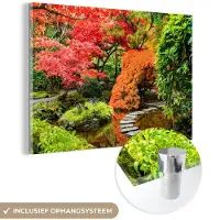 MuchoWow Glasschilderij - Foto op glas - Bomen - Stenen - Pad - Natuur - Japans - Acrylglas - Muurdecoratie - 30x20 cm - Glasschilderij natuur - Wanddecoratie - Schilderij glas - Schilderijen woonkamer