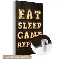 MuchoWow Glasschilderij 20x30 cm - Schilderij acrylglas - Gaming - Games - Quotes - Spreuken - Eat sleep game repeat - Foto op glas - Schilderijen
