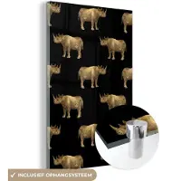 MuchoWow Glasschilderij 20x30 cm - Schilderij acrylglas - Patronen - Neushoorn - Goud - Zwart - Foto op glas - Schilderijen