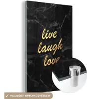 MuchoWow Glasschilderij 40x60 cm - Schilderij acrylglas - Quote - Live - Love - Goud - Marmer - Foto op glas - Schilderijen