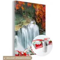 MuchoWow Glasschilderij 60x80 cm - Schilderij acrylglas - Bomen - Waterval - Herfst - Natuur - Foto op glas - Schilderijen