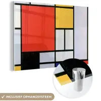 MuchoWow Glasschilderij 180x120 cm - Schilderij acrylglas - Kunst - Mondriaan - Oude meesters - Foto op glas - Schilderijen