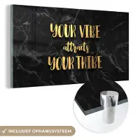 MuchoWow Glasschilderij 40x20 cm - Schilderij acrylglas - Quotes - Spreuken - Goud - Marmer - Foto op glas - Schilderijen